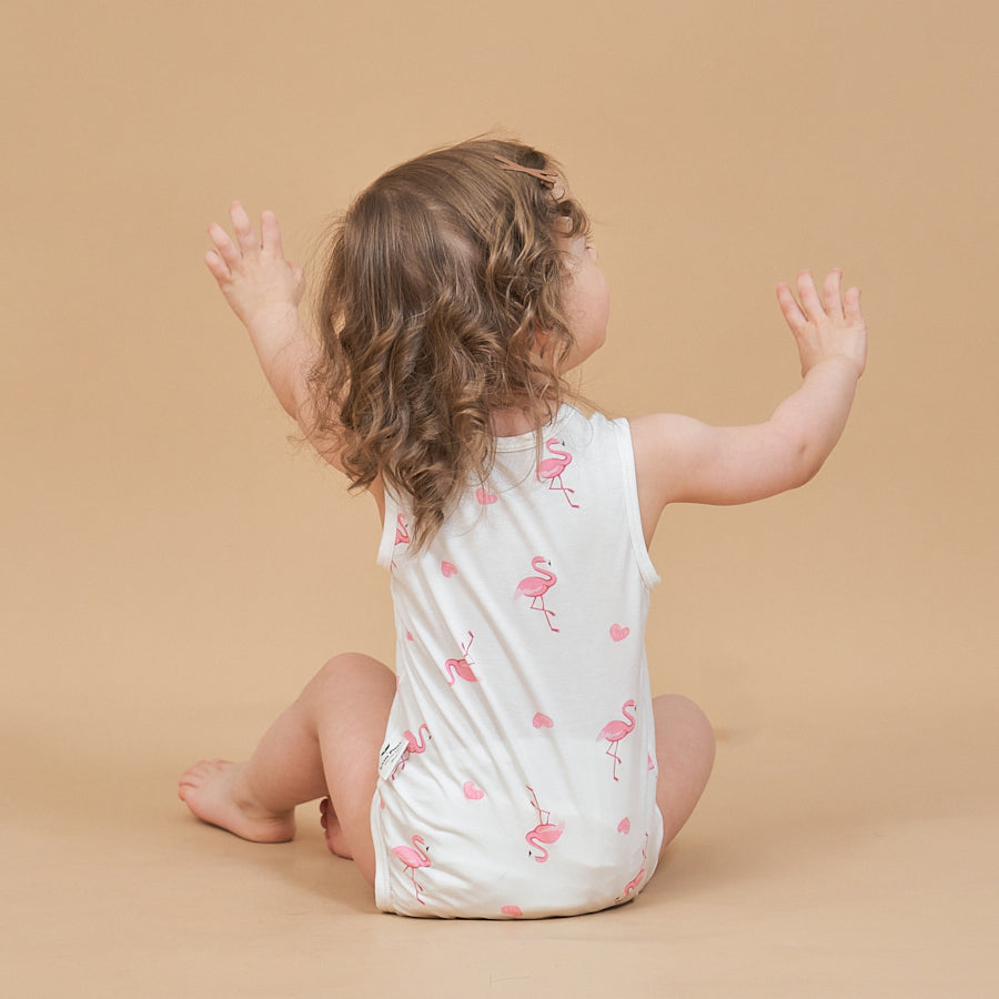 Baby Modal Tank Bodysuit Soft Summer Romper - Flamingo - lifestyle view