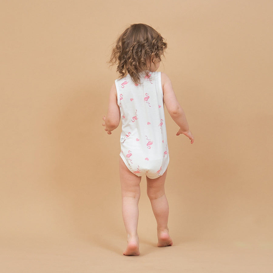 Baby Modal Tank Bodysuit Soft Summer Romper - Flamingo - detail view