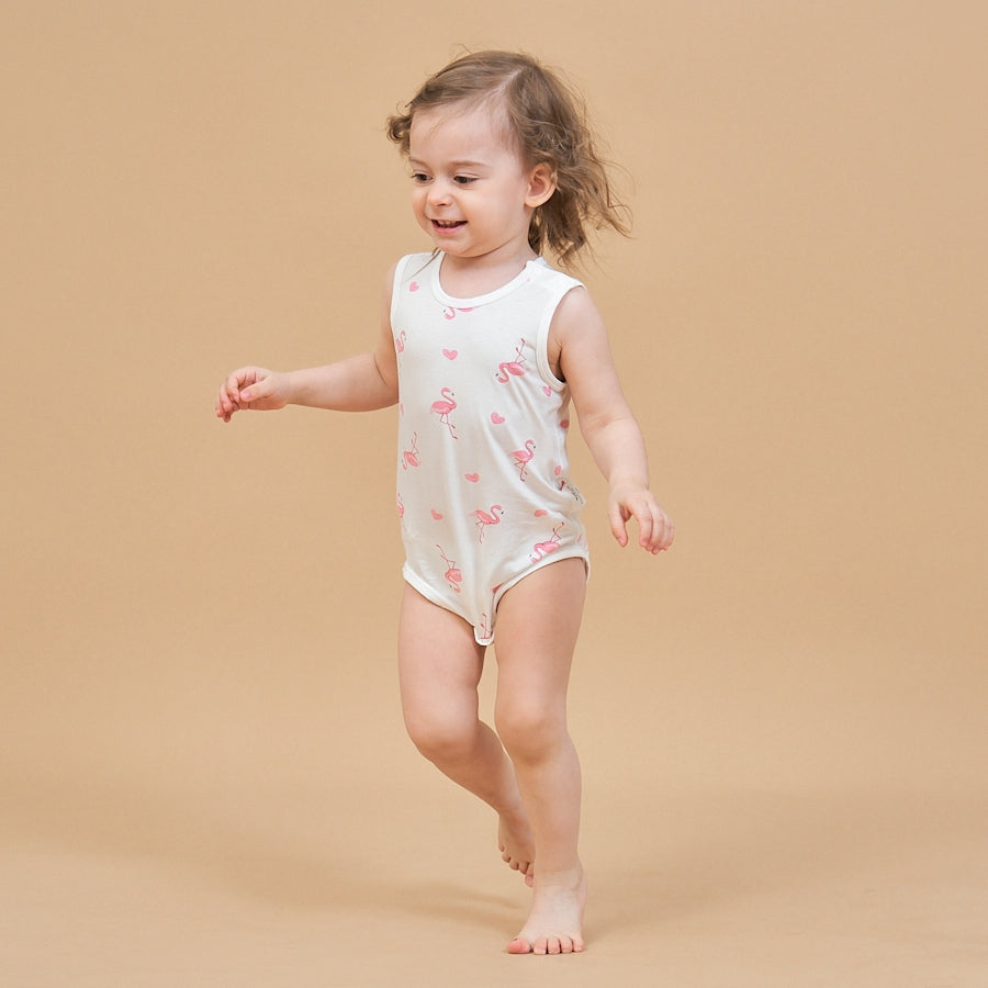 Baby Modal Tank Bodysuit Soft Summer Romper - Flamingo