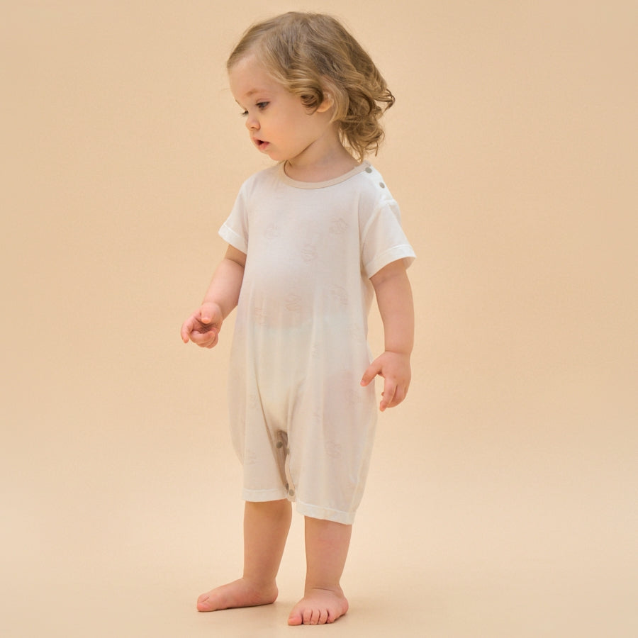 Silky Soft TENCEL Modal Lightweight Jacquard Romper - White Panda - detail view