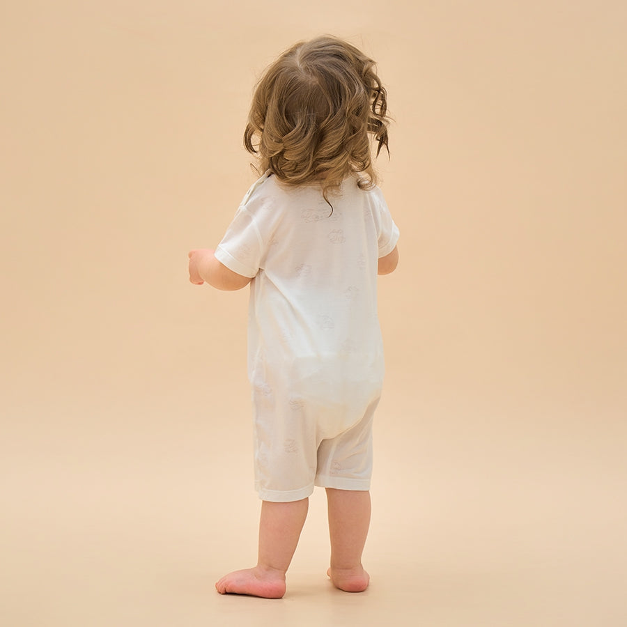 Silky Soft TENCEL Modal Lightweight Jacquard Romper - White Panda - lifestyle view