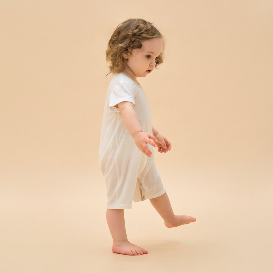 Silky Soft TENCEL Modal Lightweight Jacquard Romper - White Panda - alternate view