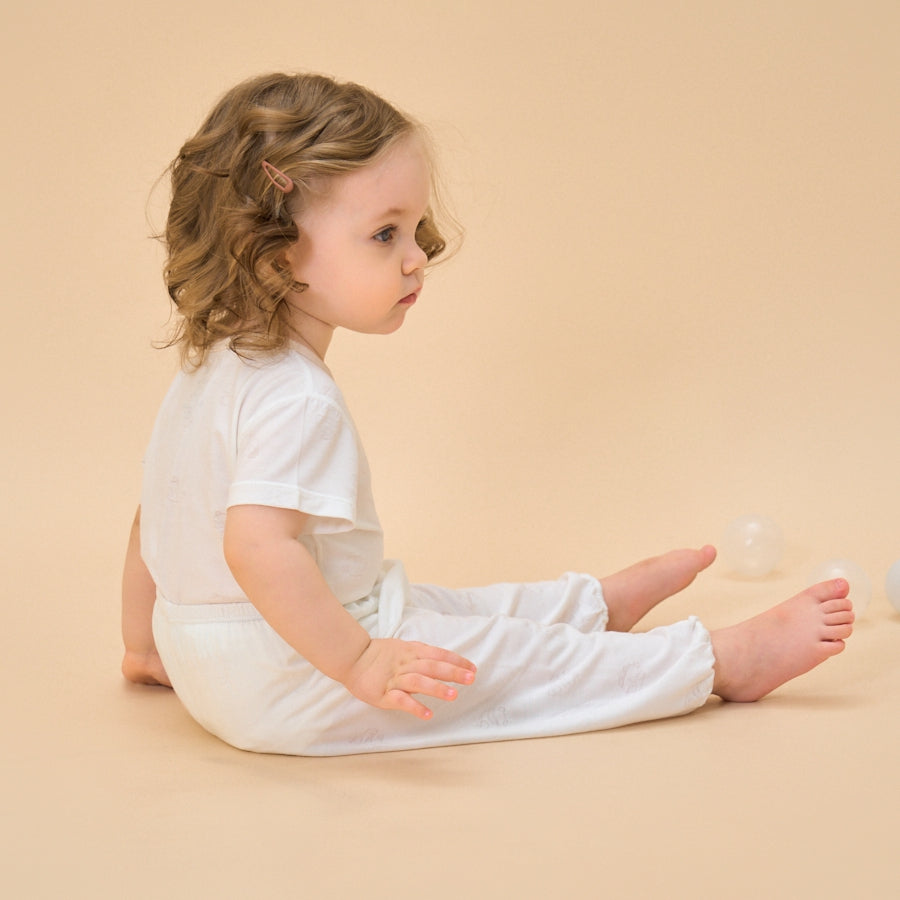 Baby Modal Pants Soft Breathable Pajama Bottoms- White - close-up view