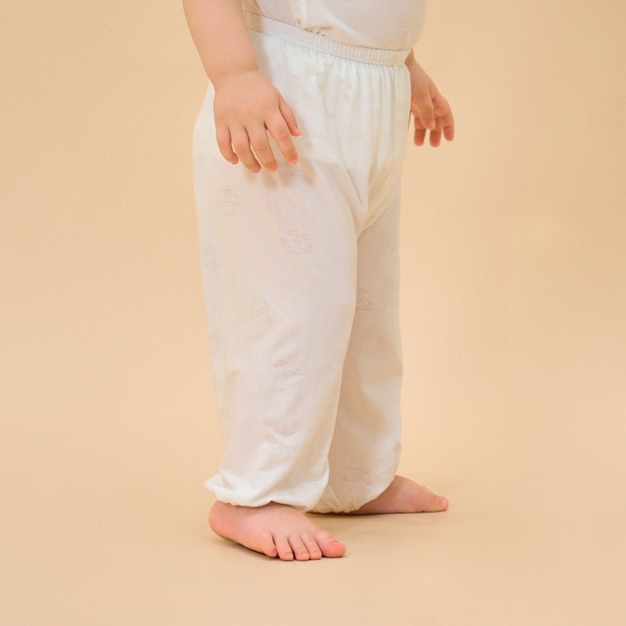 Baby Modal Pants Soft Breathable Pajama Bottoms- White - back view