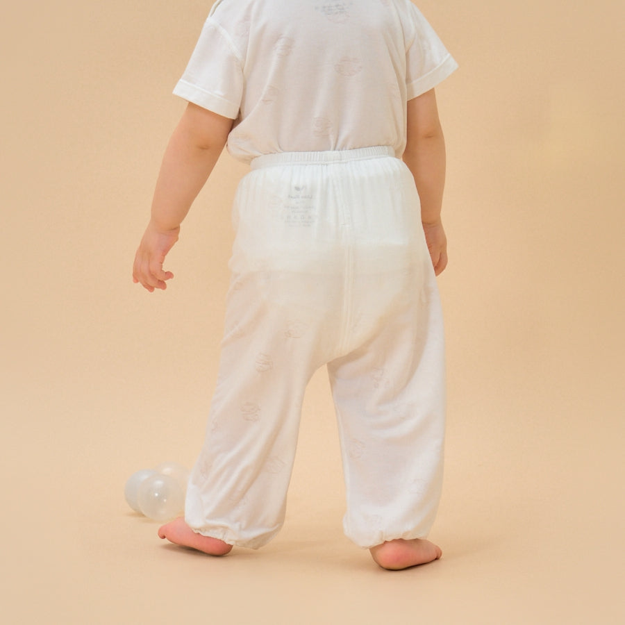 Baby Modal Pants Soft Breathable Pajama Bottoms- White - detail view