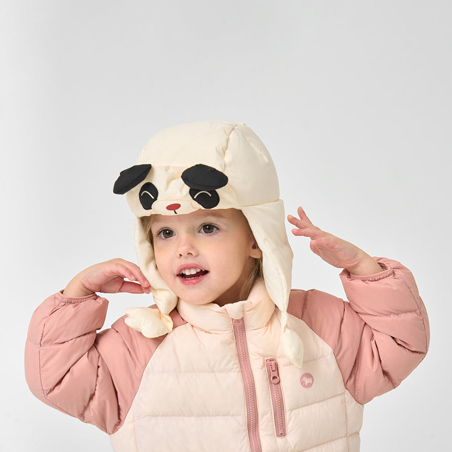 Kids Panda White Duck Down Winter Hat - detail view