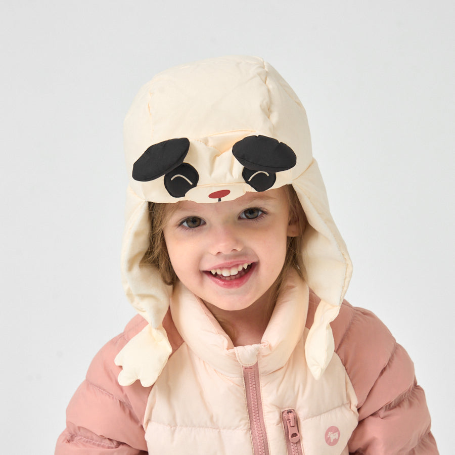 Kids Panda White Duck Down Winter Hat - close-up view