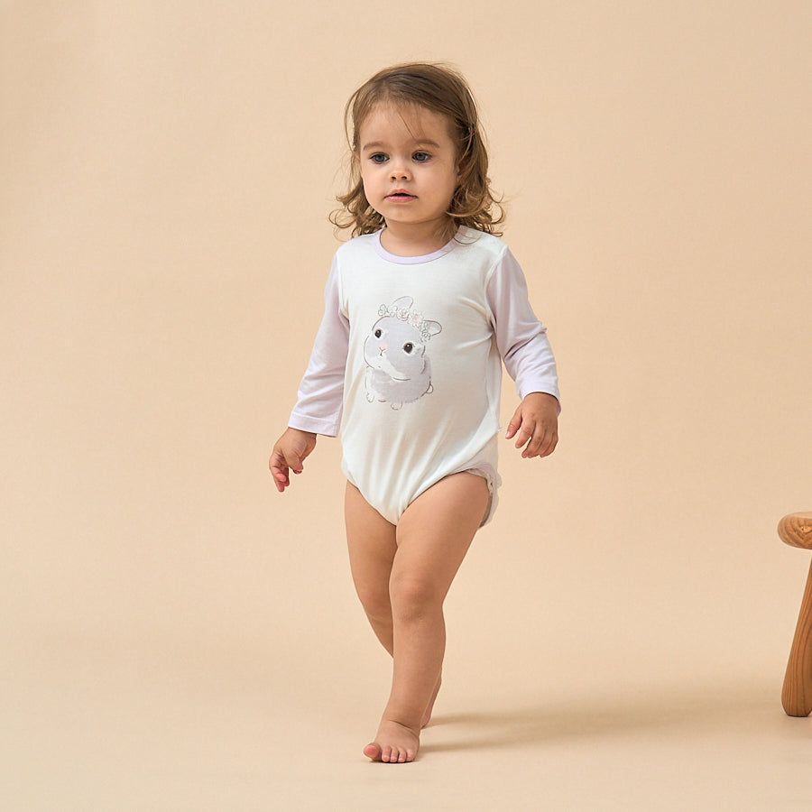 Silky Soft TENCEL Modal Long Sleeve Bodysuit - Cute Bunny