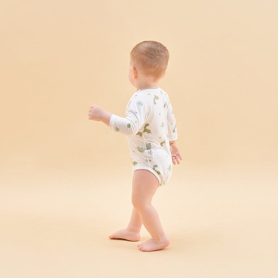 Silky Soft TENCEL Modal Long Sleeve Bodysuit - Dinosaur - back view