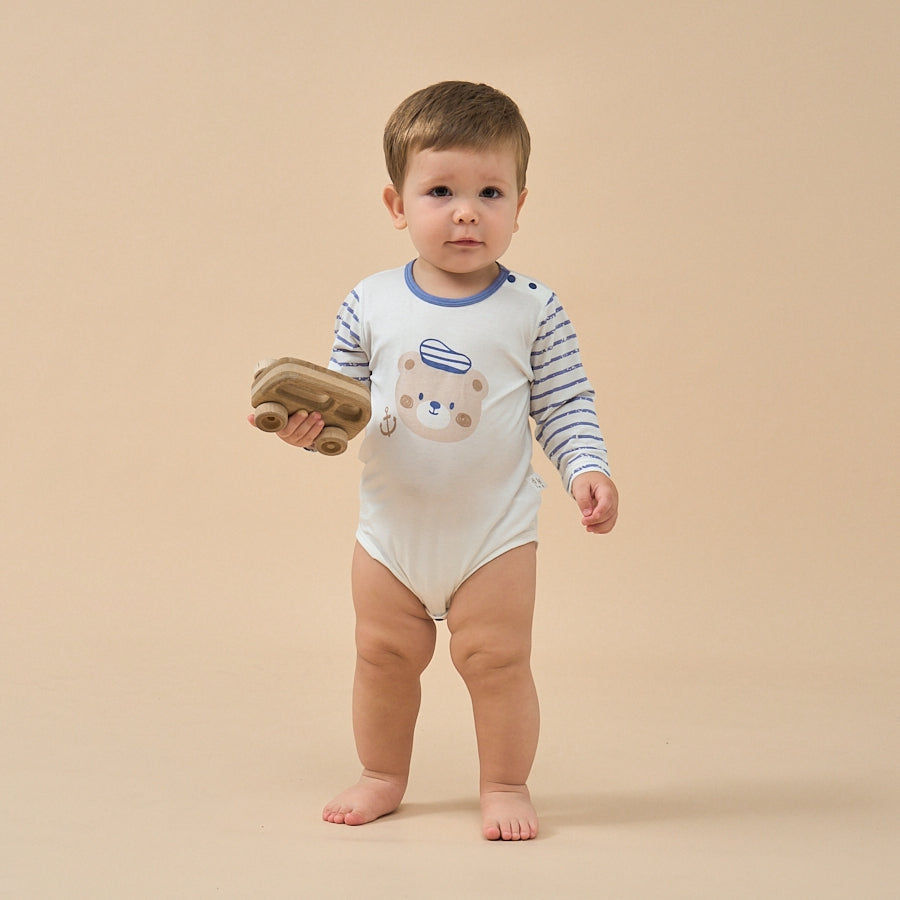 Silky Soft TENCEL Modal Long Sleeve Bodysuit - Navy Bear