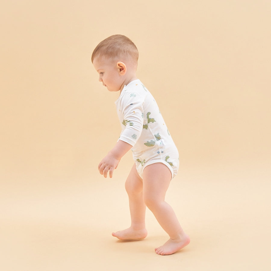 Silky Soft TENCEL Modal Long Sleeve Bodysuit - Dinosaur - detail view