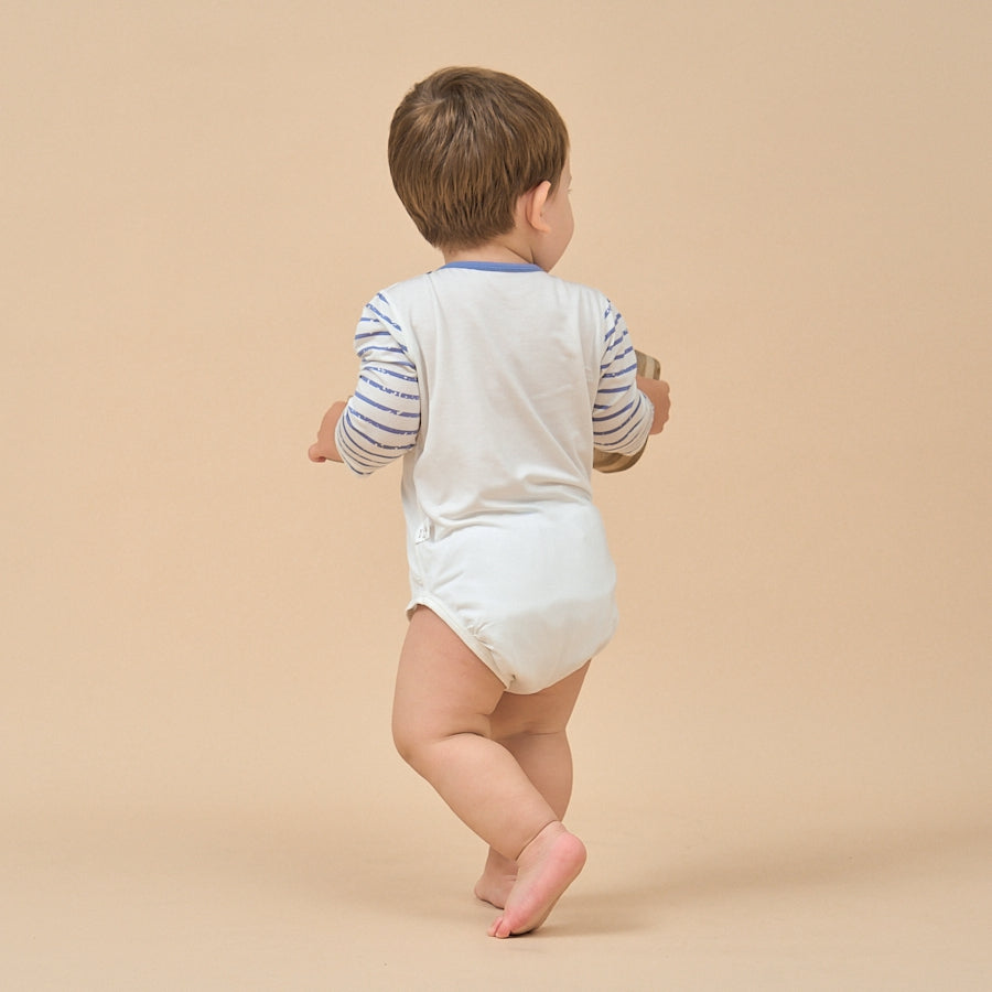 Silky Soft TENCEL Modal Long Sleeve Bodysuit - Navy Bear - detail view