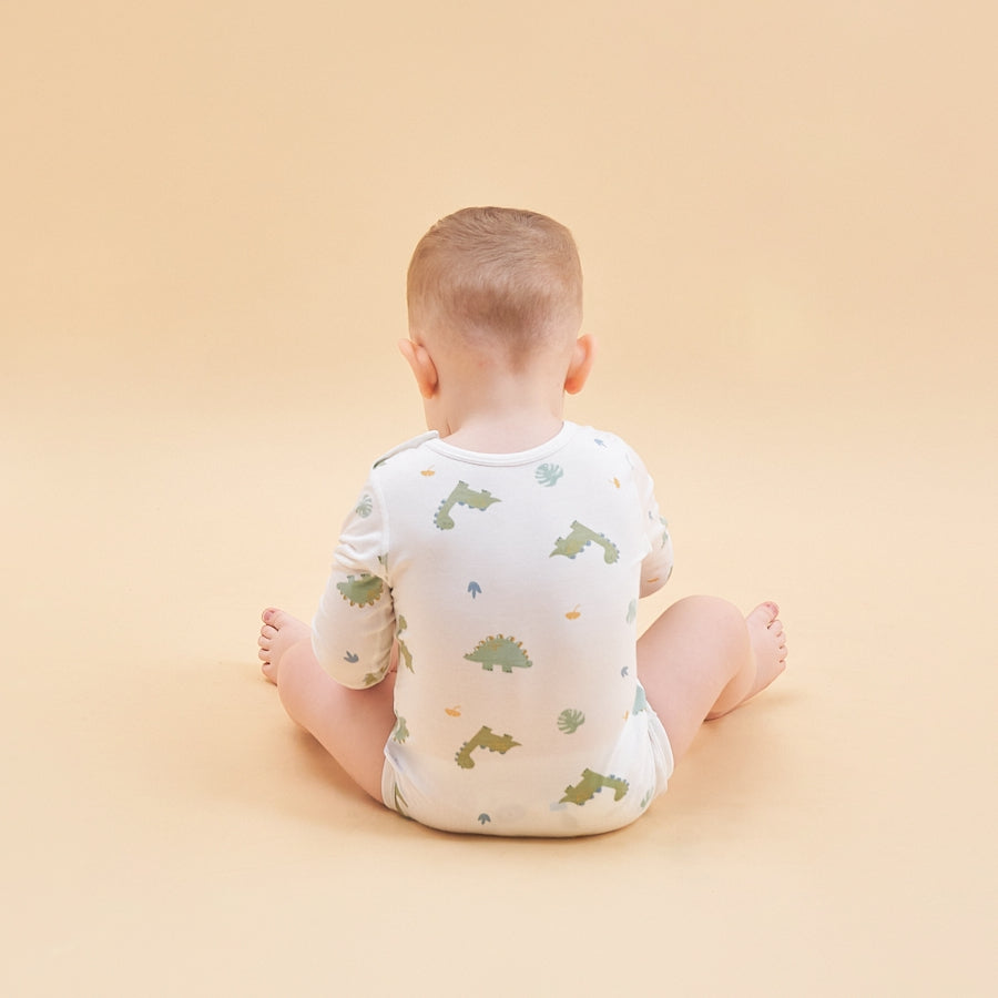 Silky Soft TENCEL Modal Long Sleeve Bodysuit - Dinosaur - lifestyle view