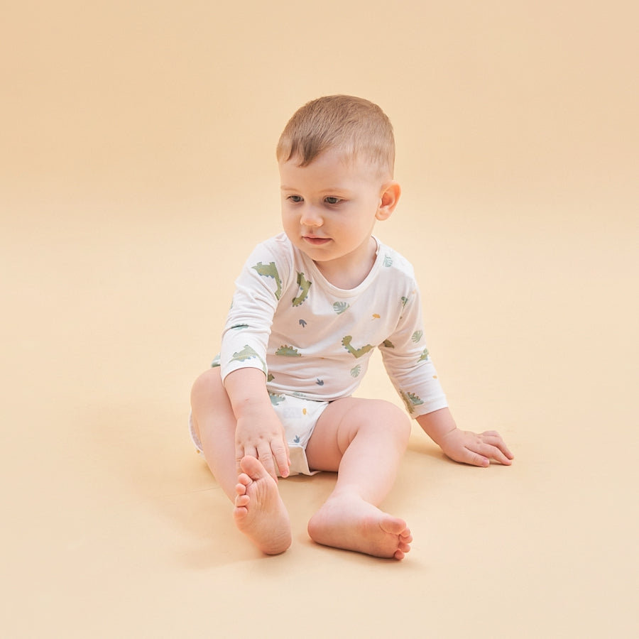 Silky Soft TENCEL Modal Long Sleeve Bodysuit - Dinosaur - close-up view