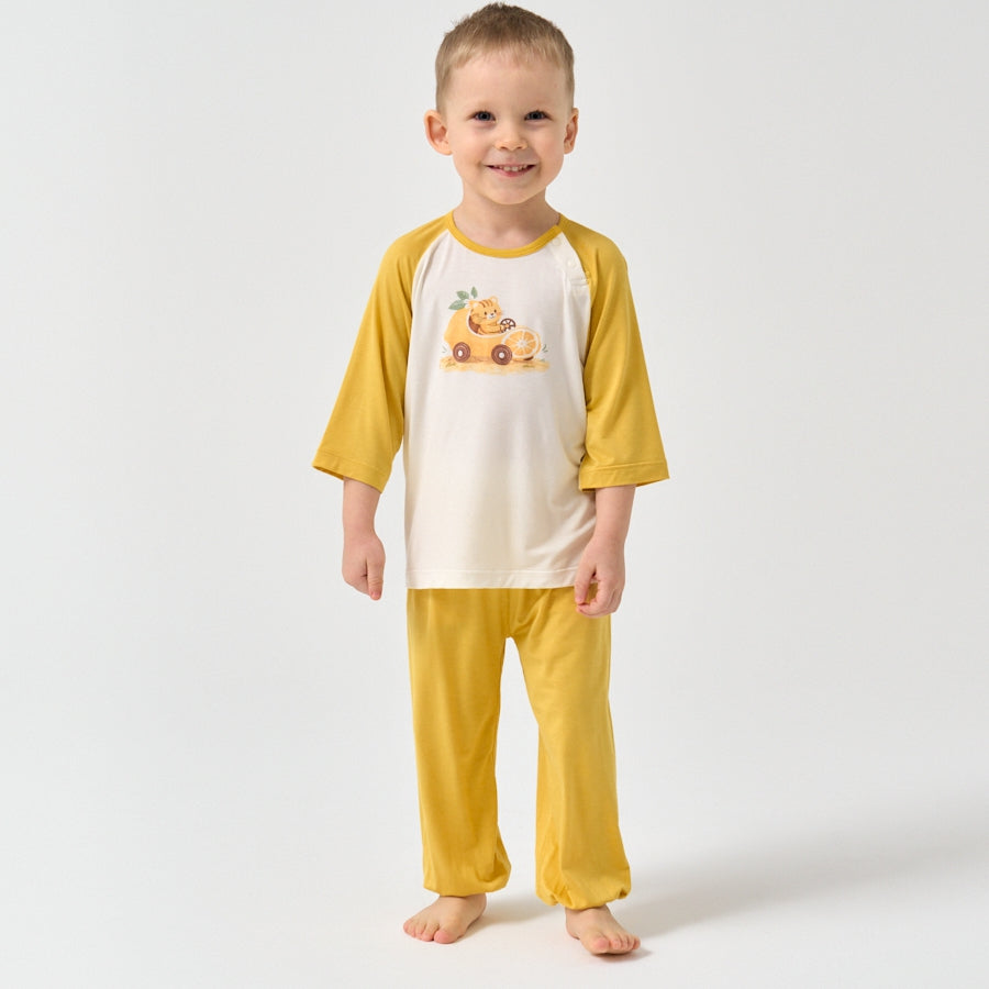Little Plant Kids Modal Sleepwear Set Soft Pajamas Outfit -Yellow - close-up view