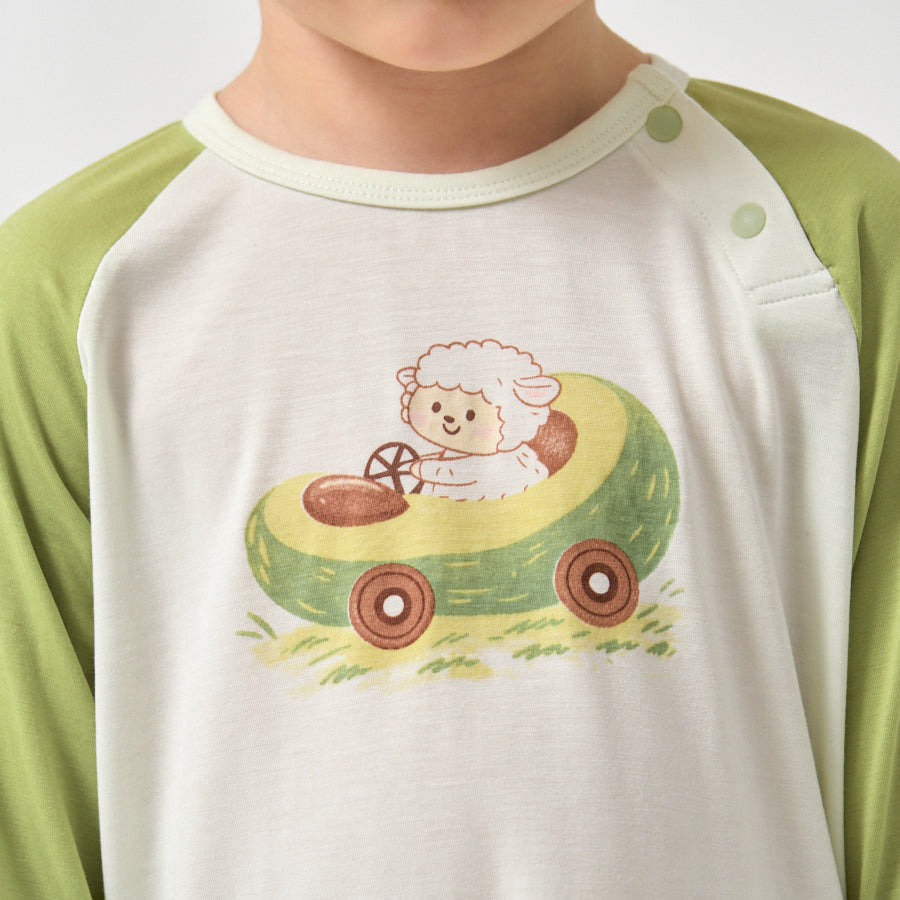 Little Plant Toddler TENCEL Modal 3/4 Sleeve Pullover - Green - close-up view