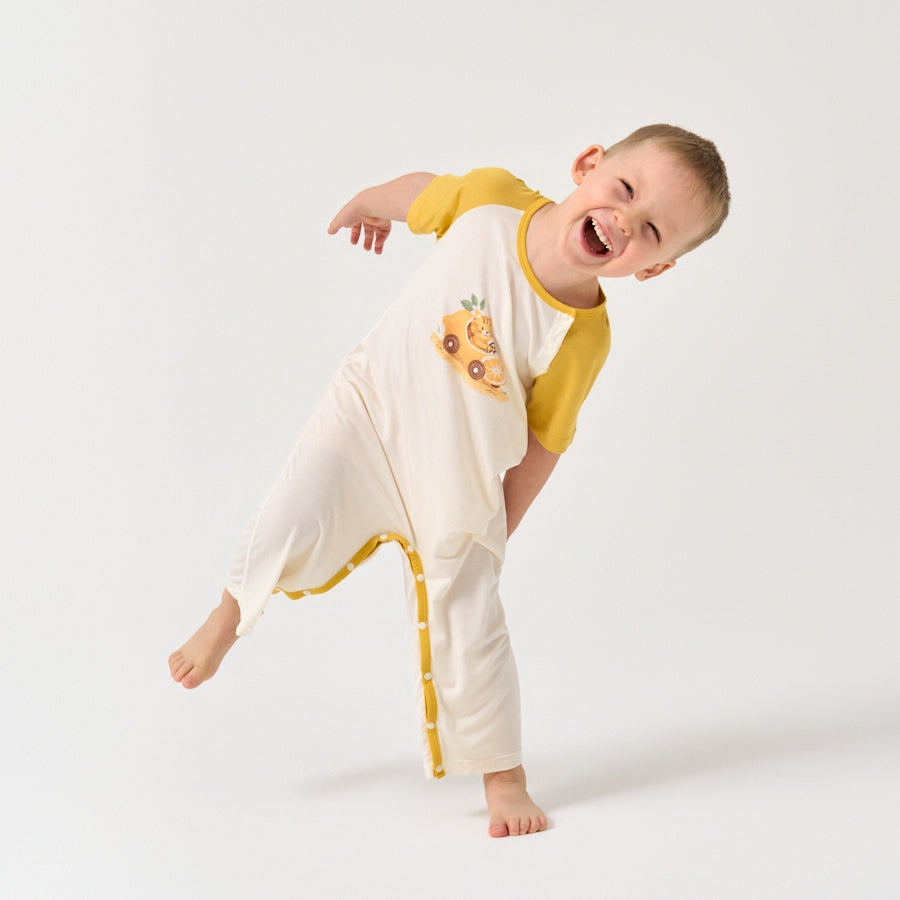 Little Plant Super Soft TENCEL Modal & Organic Cotton Romper- Yellow - close-up view