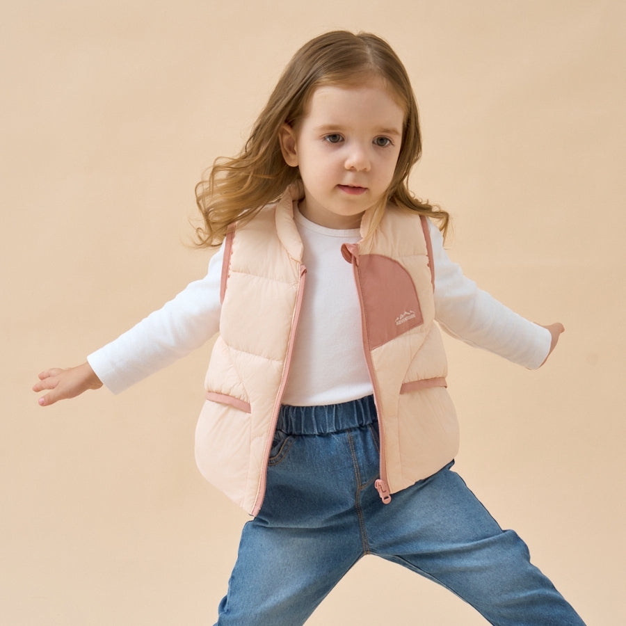 Premium White Duck Down Vest——Pink - close-up view
