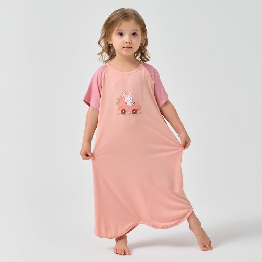 Soft Kids Modal Robe Pink Lightweight Sleepwear -Pink - detail view