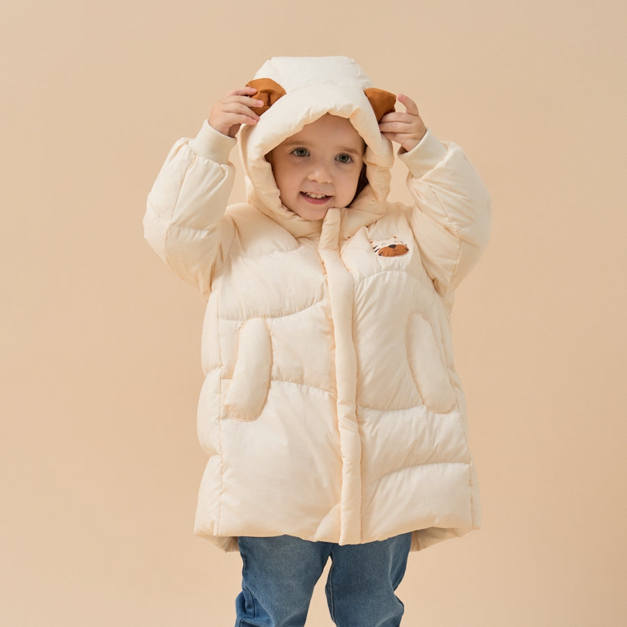 Premium White Muscovy Duck Down Jacket-White Tiger - close-up view