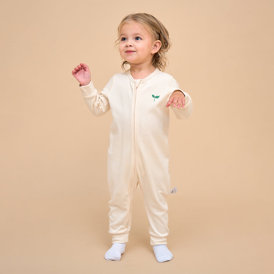 Super Soft Organic Cotton 2-Way Zip Sleep & Play Pajama - Beige