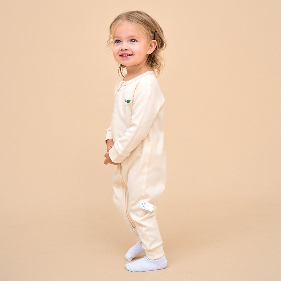 Super Soft Organic Cotton 2-Way Zip Sleep & Play Pajama - Beige - back view