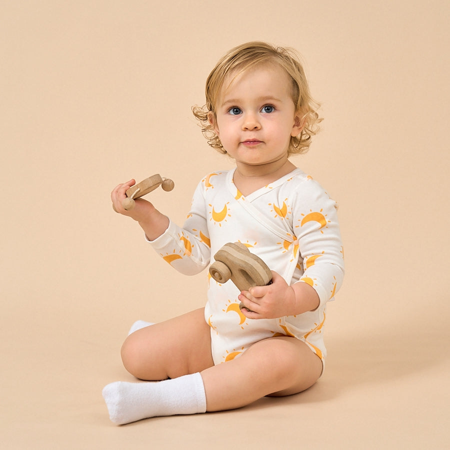 Super Soft TENCEL Modal & Organic Cotton Side-Snap Bodysuit - Yellow Moon - lifestyle view