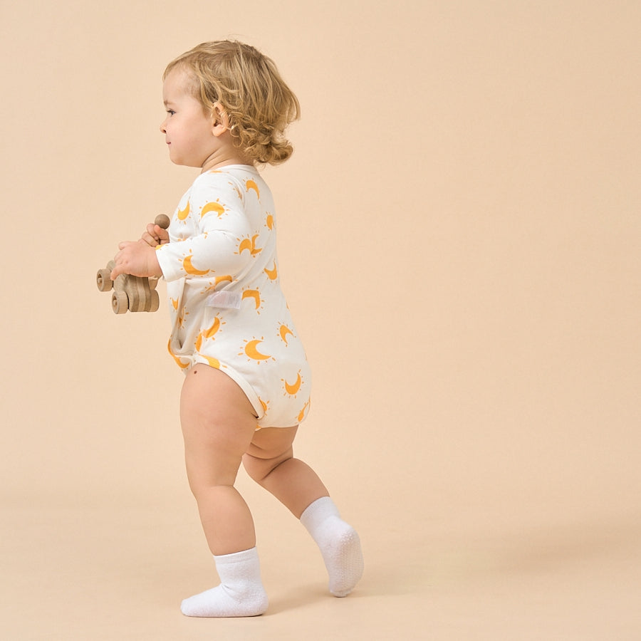 Super Soft TENCEL Modal & Organic Cotton Side-Snap Bodysuit - Yellow Moon - close-up view