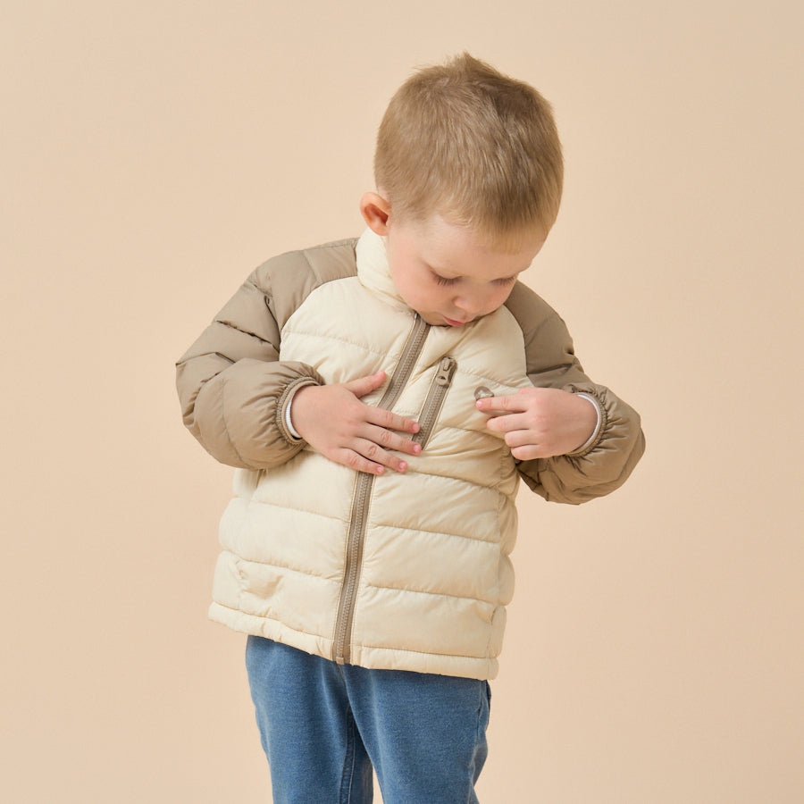 Ultra-Light Premium White Muscovy Duck Down Jacket—Light Brown - detail view