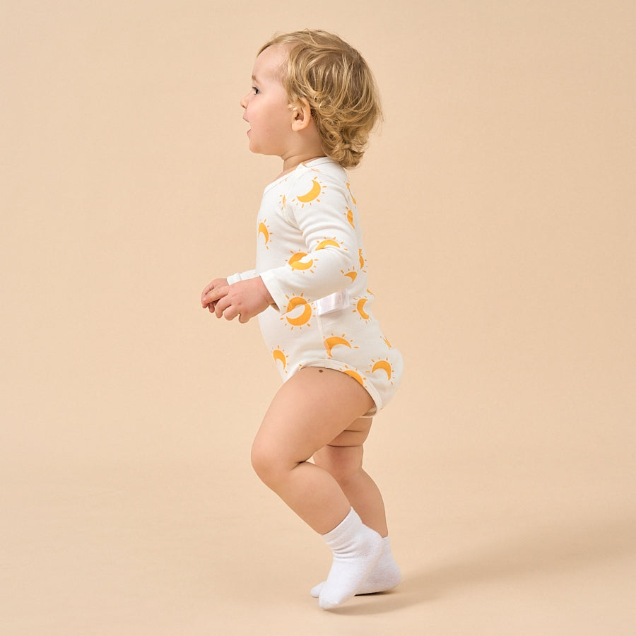 Super Soft TENCEL Modal & Organic Cotton Bodysuit Long Sleeve - Yellow Moon - back view