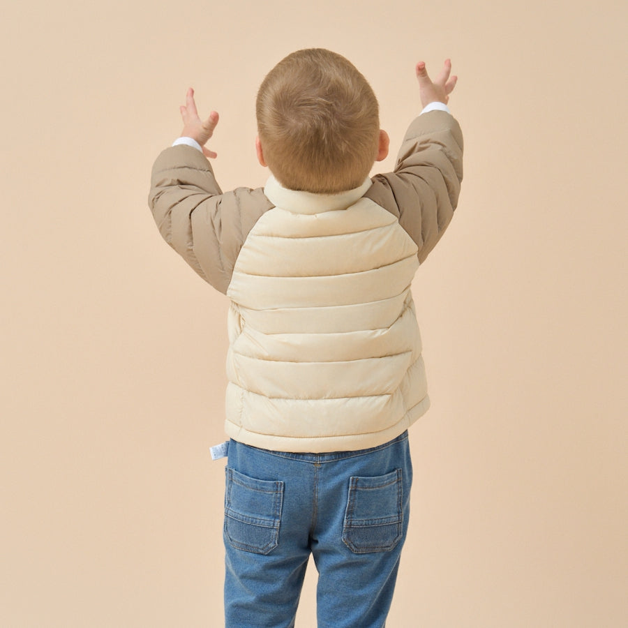 Ultra-Light Premium White Muscovy Duck Down Jacket—Light Brown - close-up view
