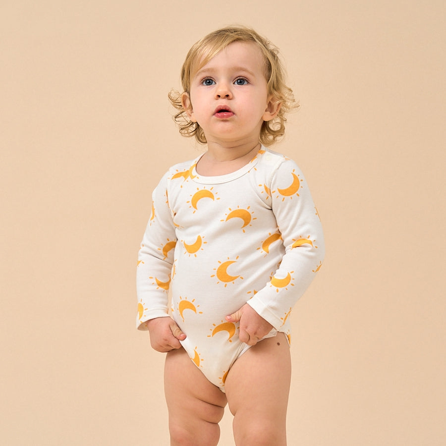 Super Soft TENCEL Modal & Organic Cotton Bodysuit Long Sleeve - Yellow Moon