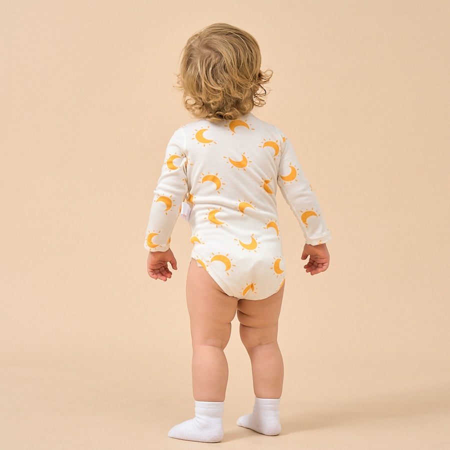 Super Soft TENCEL Modal & Organic Cotton Bodysuit Long Sleeve - Yellow Moon - detail view