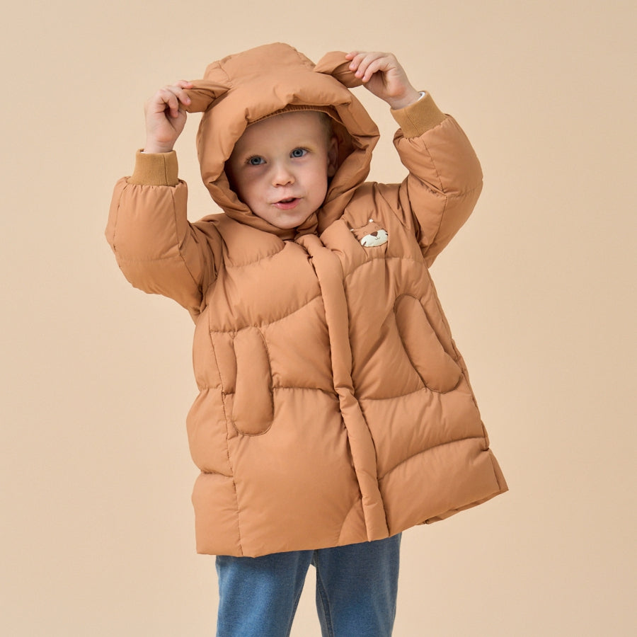 Premium White Muscovy Duck Down Jacket-Brown Tiger - close-up view