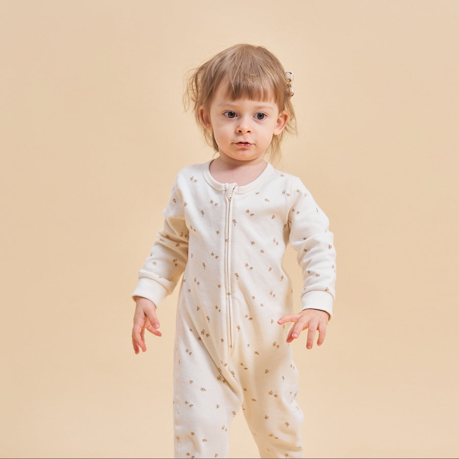 Super Soft Pima Cotton 2-Way Zip Sleep & Play Pajama - Flower - alternate view