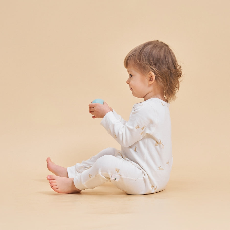 Super Soft Pima Cotton 2-Way Zip Sleep & Play Pajama - Bunny - lifestyle view