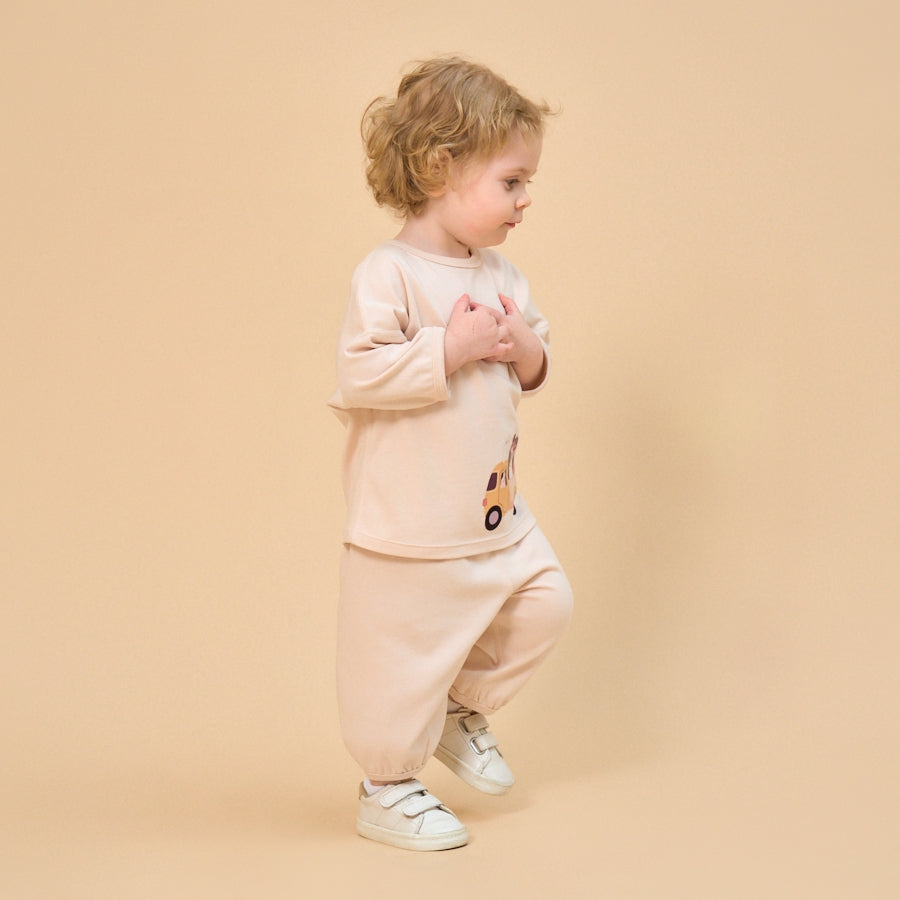 Little Plant Super Soft TENCEL Modal & Organic Cotton 2-Piece Pullover & Pants Set - Animal Friends Car - back view