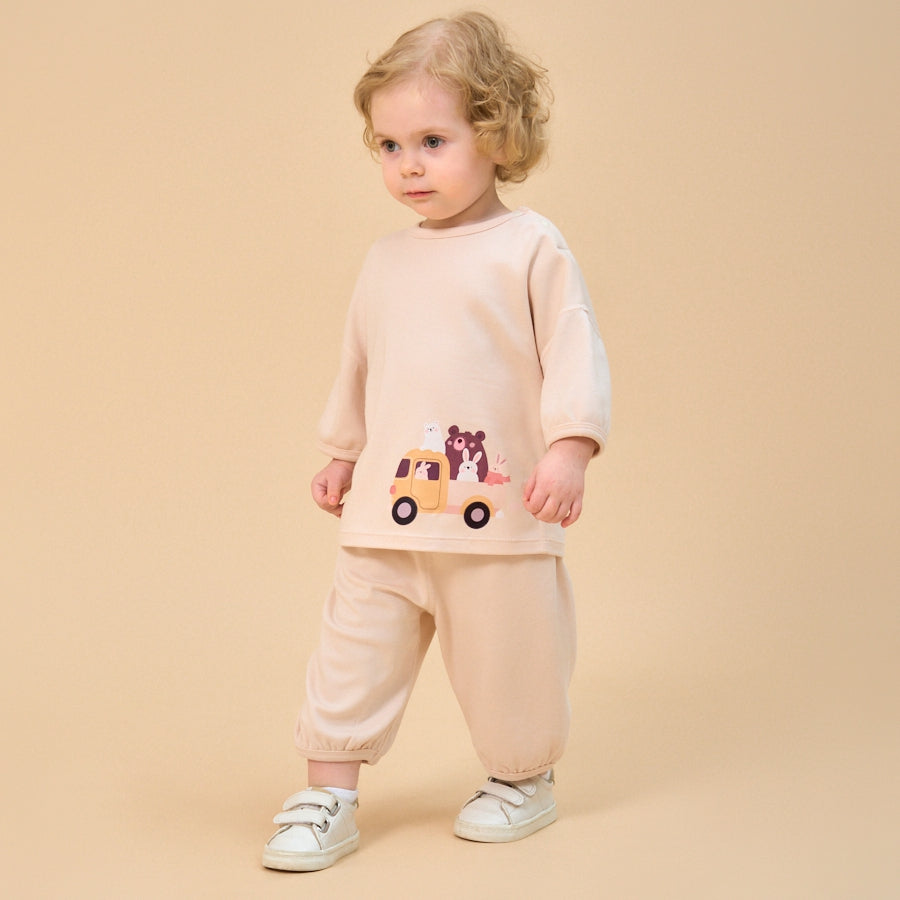 Little Plant Super Soft TENCEL Modal & Organic Cotton 2-Piece Pullover & Pants Set - Animal Friends Car