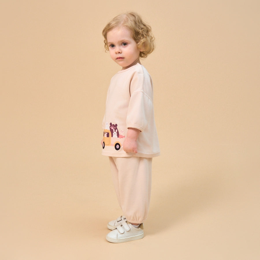Little Plant Super Soft TENCEL Modal & Organic Cotton 2-Piece Pullover & Pants Set - Animal Friends Car - close-up view