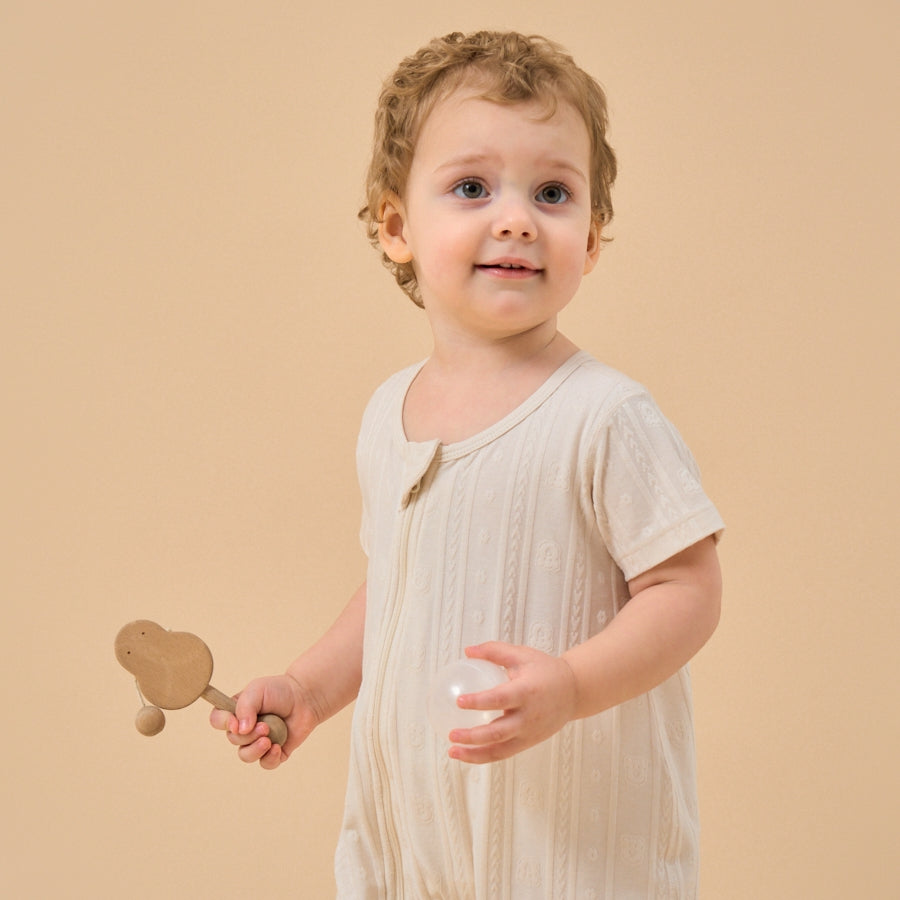 Baby Modal Zipper Pajamas Soft Sleepwear - Light Brown - detail view