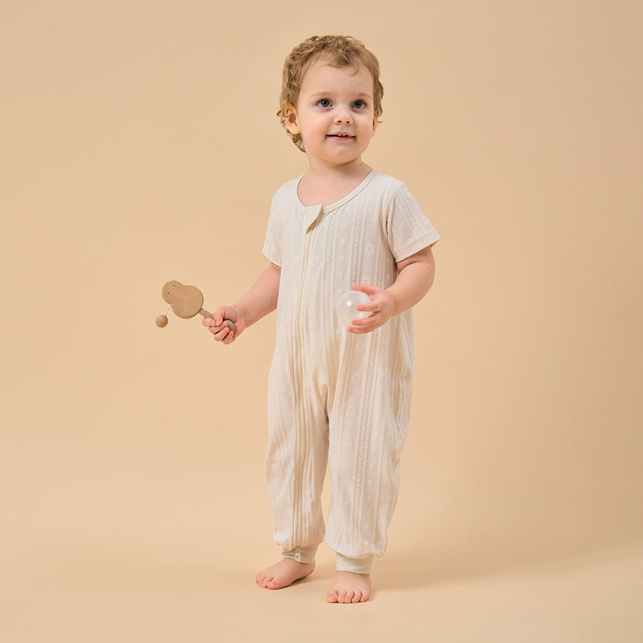 Baby Modal Zipper Pajamas Soft Sleepwear - Light Brown - close-up view
