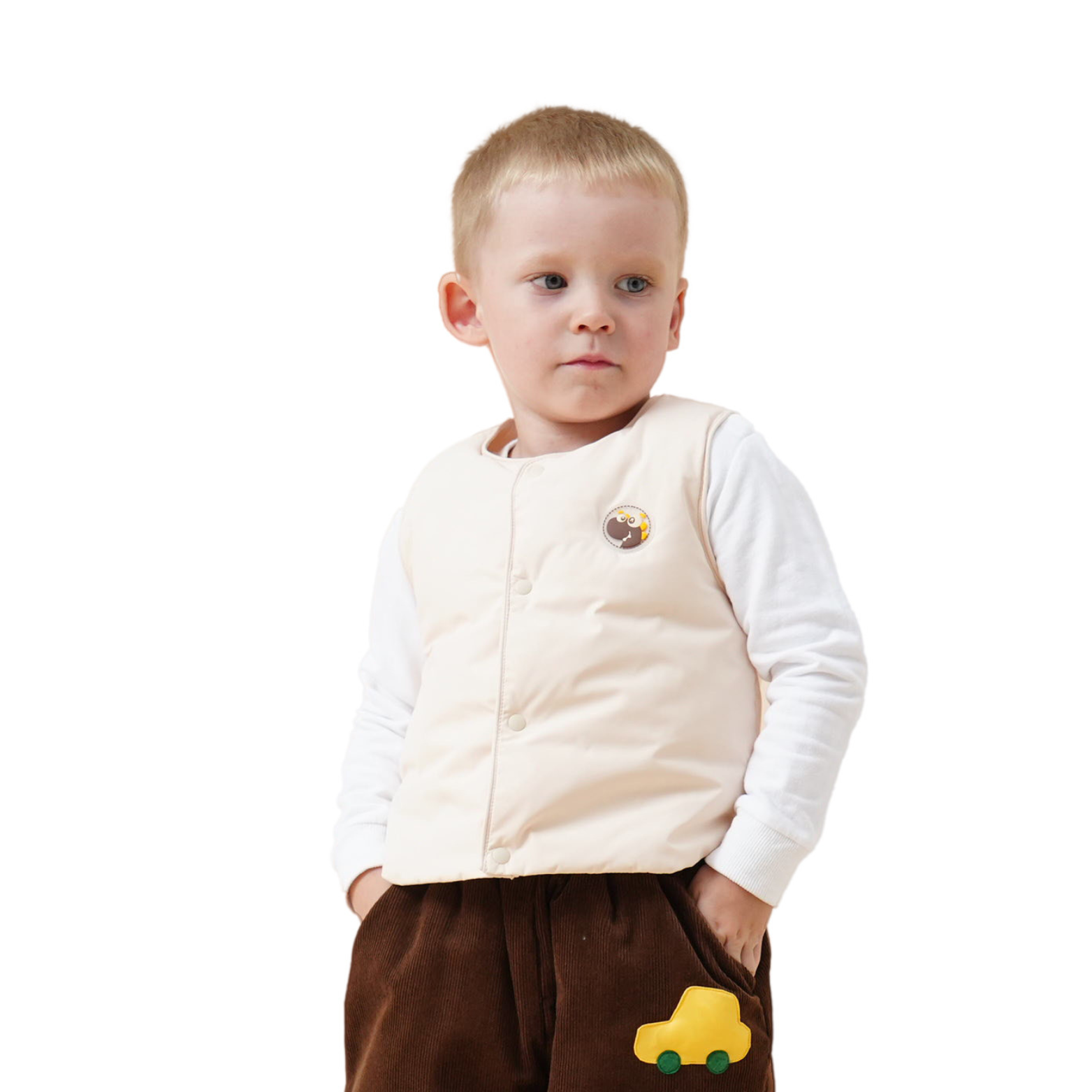 Premium Goose Down Vest- White Dinosaur