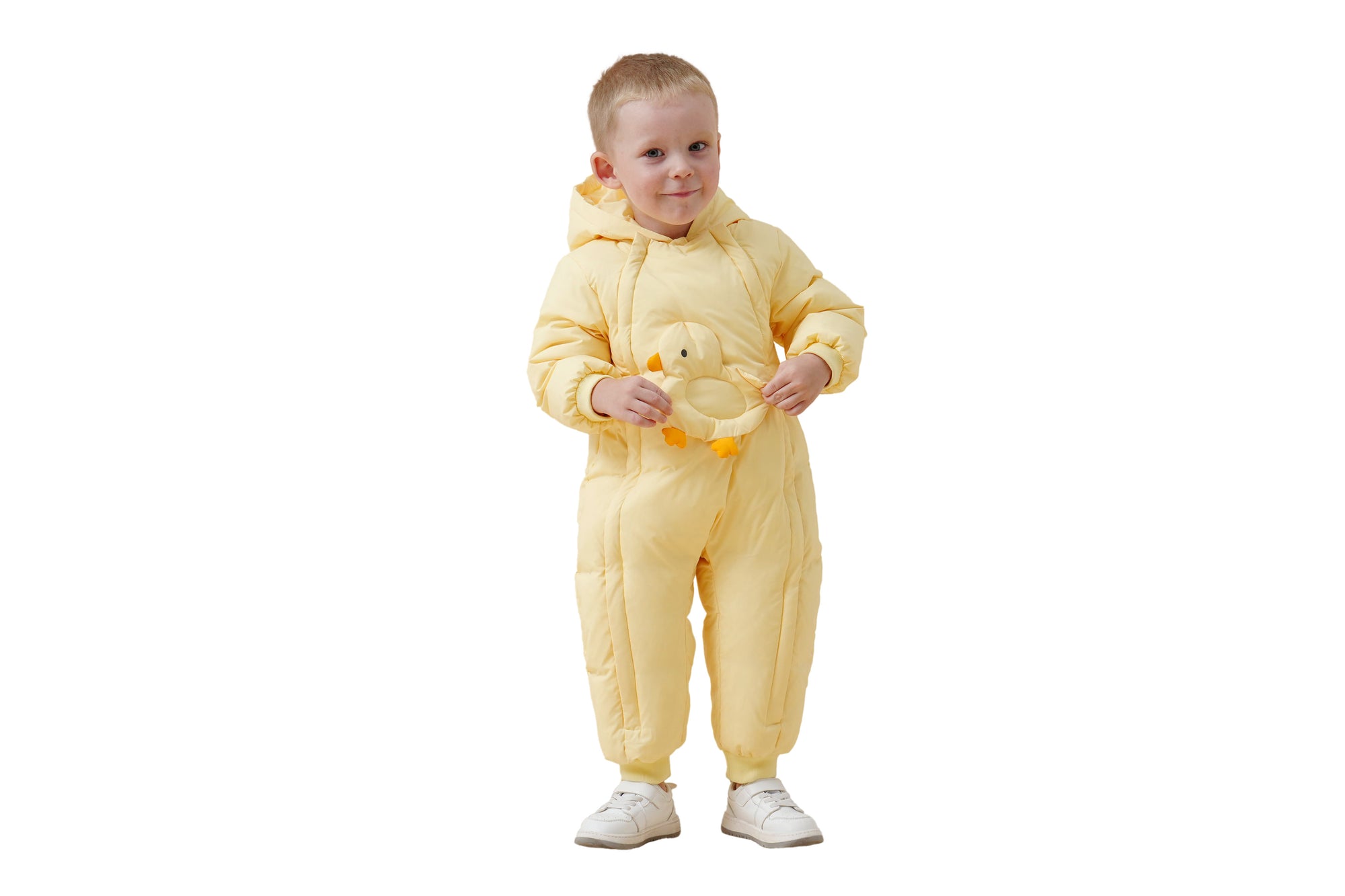 Premium White Muscovy Duck Down Dual Zipper Snowsuit- Yellow Duckling